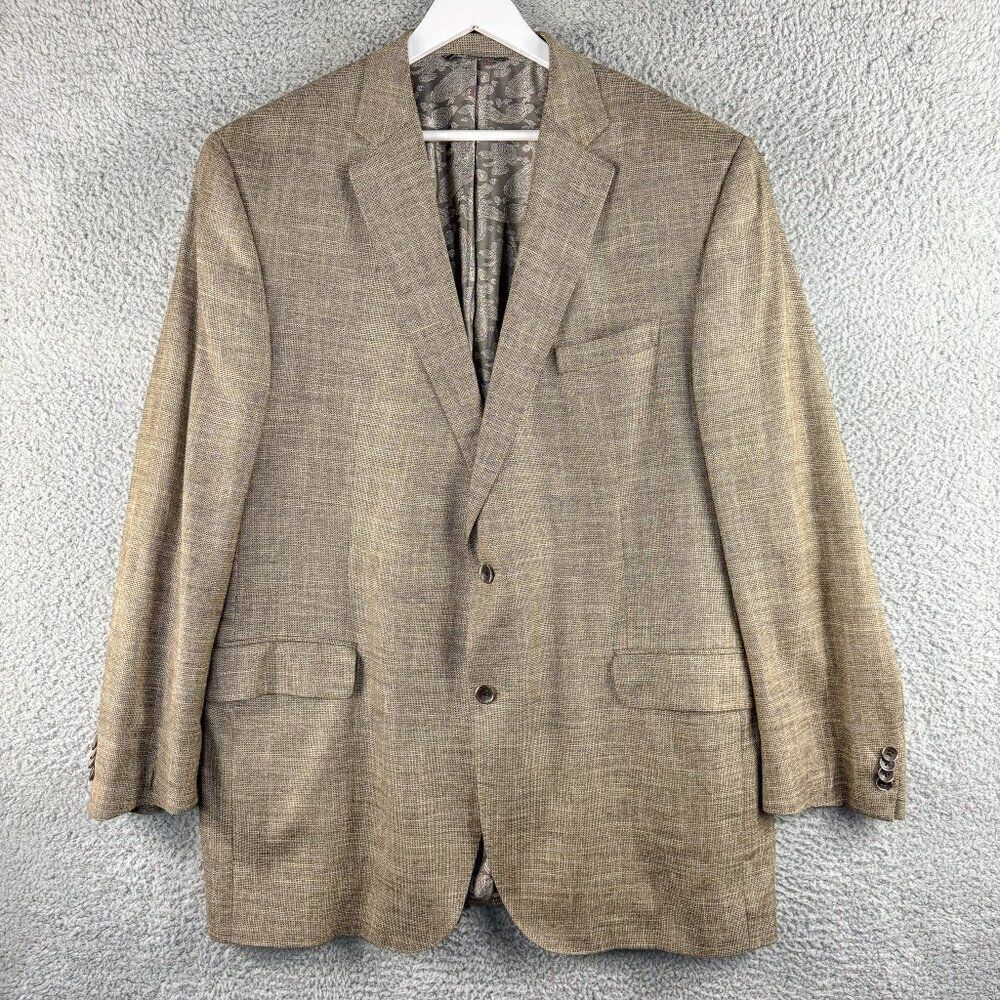 Jack Victor Executive Collection Blazer Mens 46L Brown Plaid Tweed Sports Jacket